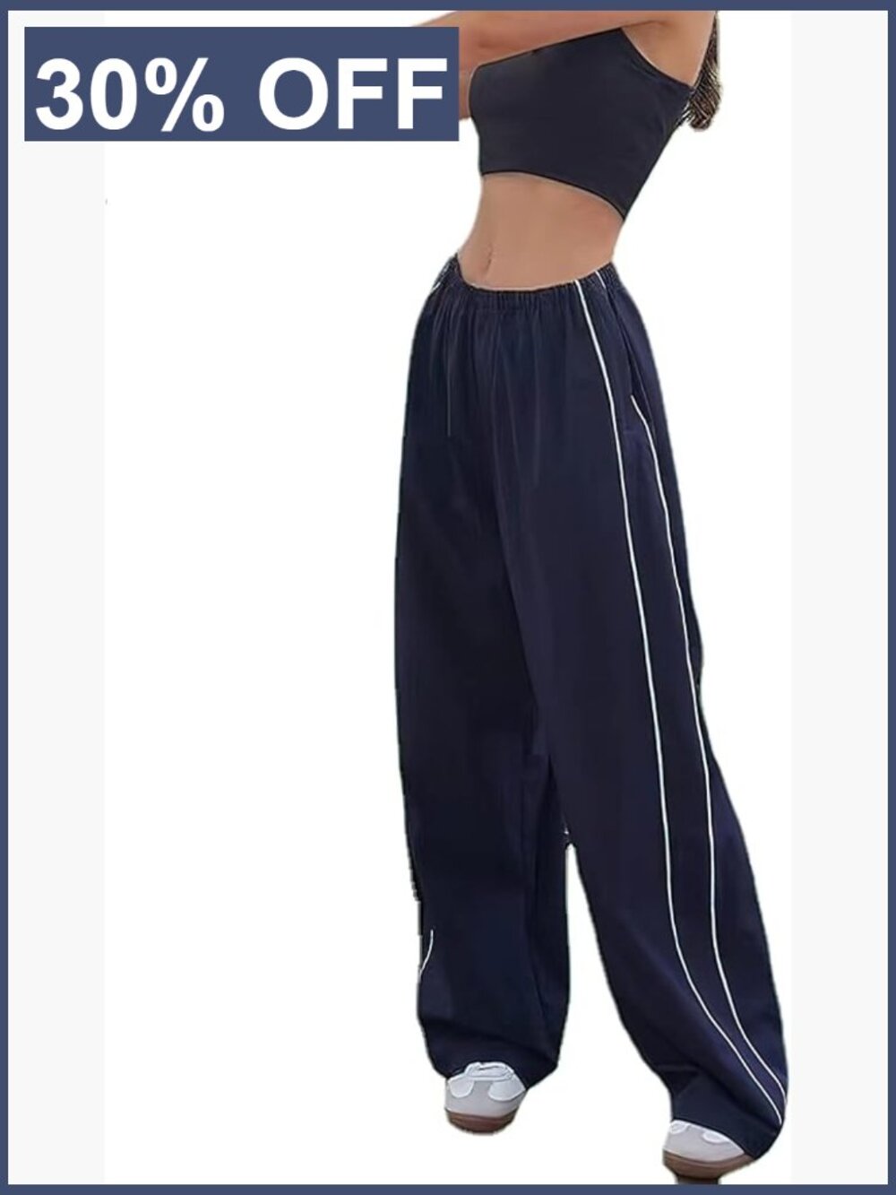 Baggy Y2K Parachute Track Pants with Drawstring High Rise